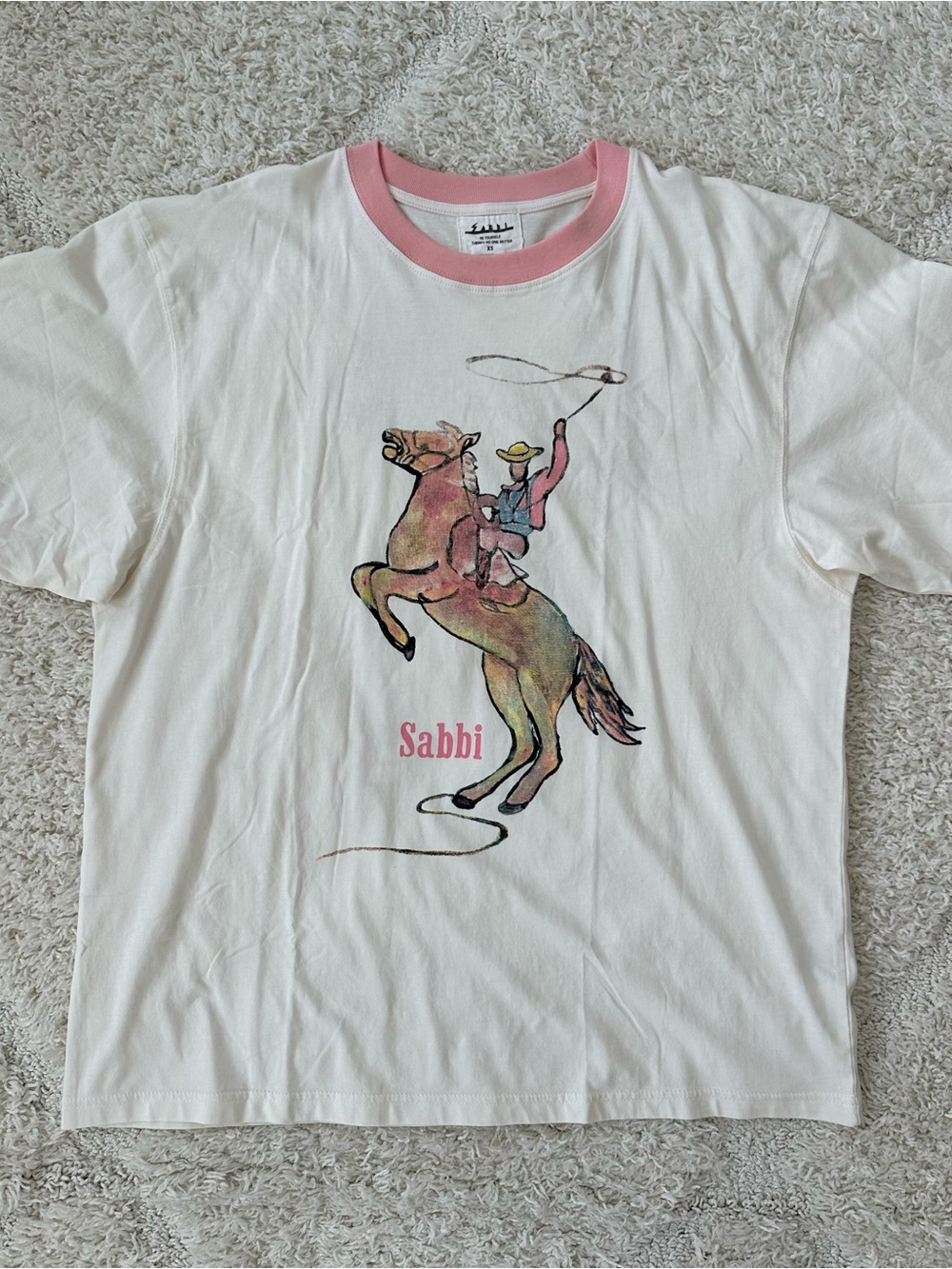 SABBI THE VERY OVERSIZED YEEHAW TEE - CREAM /PINK TRIM